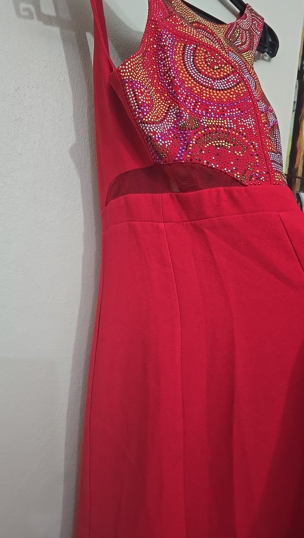 Kırmızı Nakışlı Uzun Bohem Kadın Elbise - Görsel 3