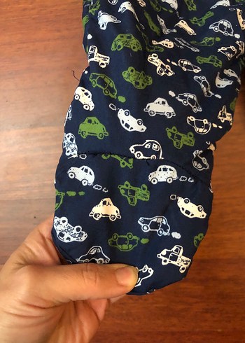 Kapüşonlu Mavi araba Baskılı Bebek kar Tulumu - Görsel 2