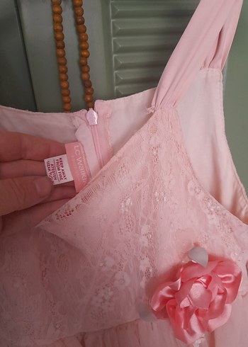 Dantel Detaylı Pembe Kız Çocuk Elbise - Görsel 4