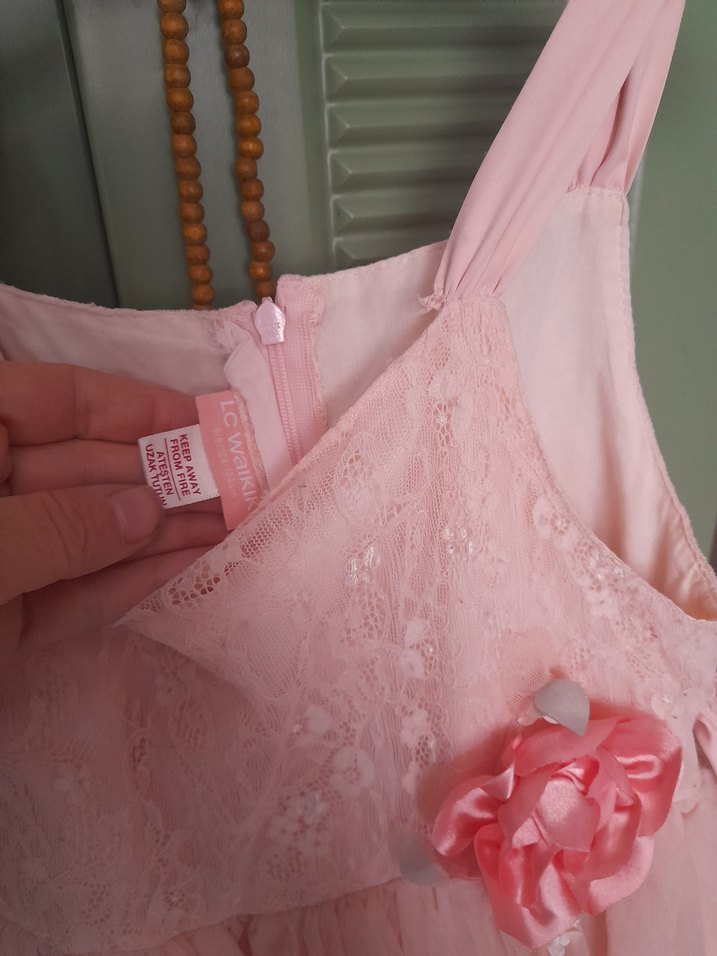 Dantel Detaylı Pembe Kız Çocuk Elbise - Görsel 4