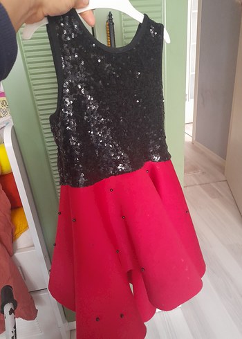 Kız Çocuk Siyah Kırmızı Kabarık Etekli Elbise - Görsel 4