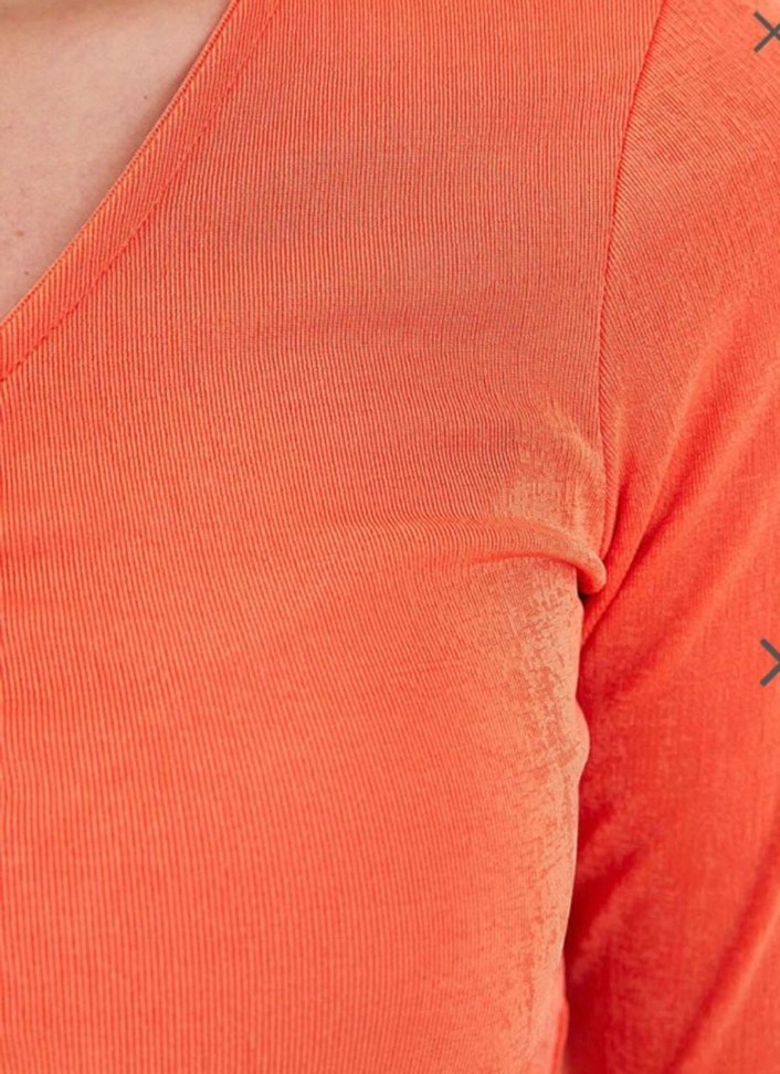 Turuncu V Yaka Uzun Kollu Drapeli Bluz - Görsel 5