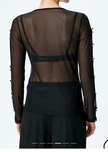 Fiyonklu Uzun Kollu Transparan Tül Bluz - Görsel 3