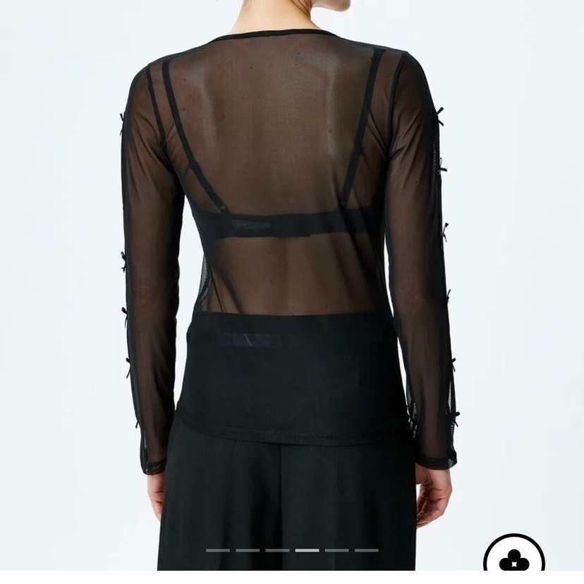 Fiyonklu Uzun Kollu Transparan Tül Bluz - Görsel 3