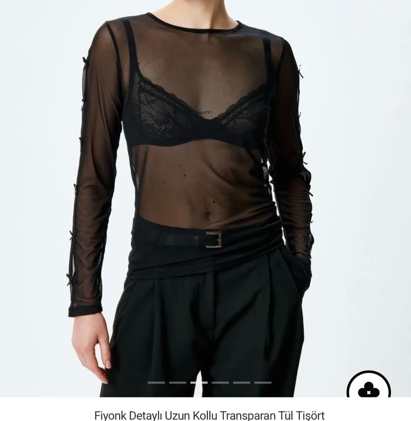 Fiyonklu Uzun Kollu Transparan Tül Bluz - Görsel 2