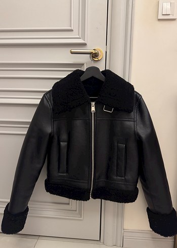 Siyah Kürklü Deri Kadın Ceket - Görsel 2