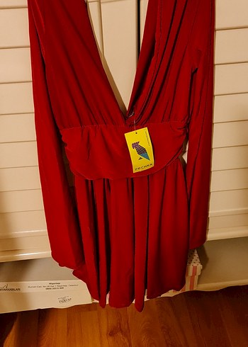 Kırmızı Vintage Midi Kadın Elbise - Görsel 5