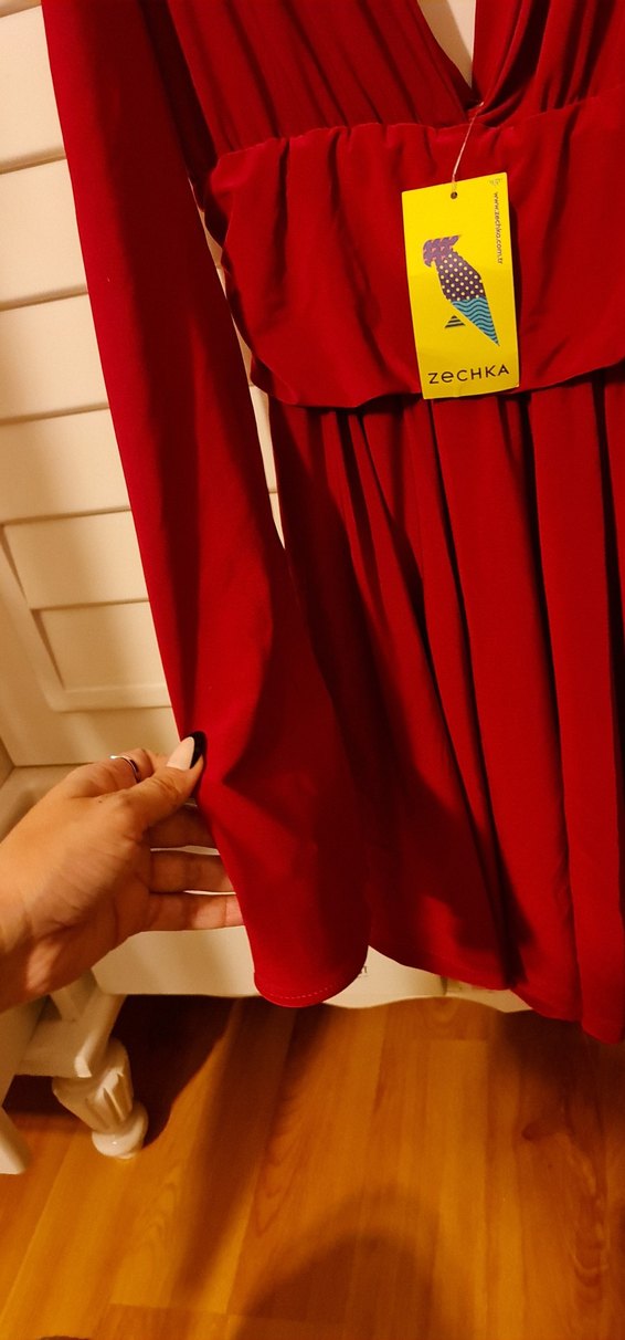 Kırmızı Vintage Midi Kadın Elbise - Görsel 3