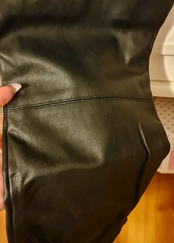 Siyah Beli Kuşaklı suni deri Rahat Kadın Pantolon - Görsel 5