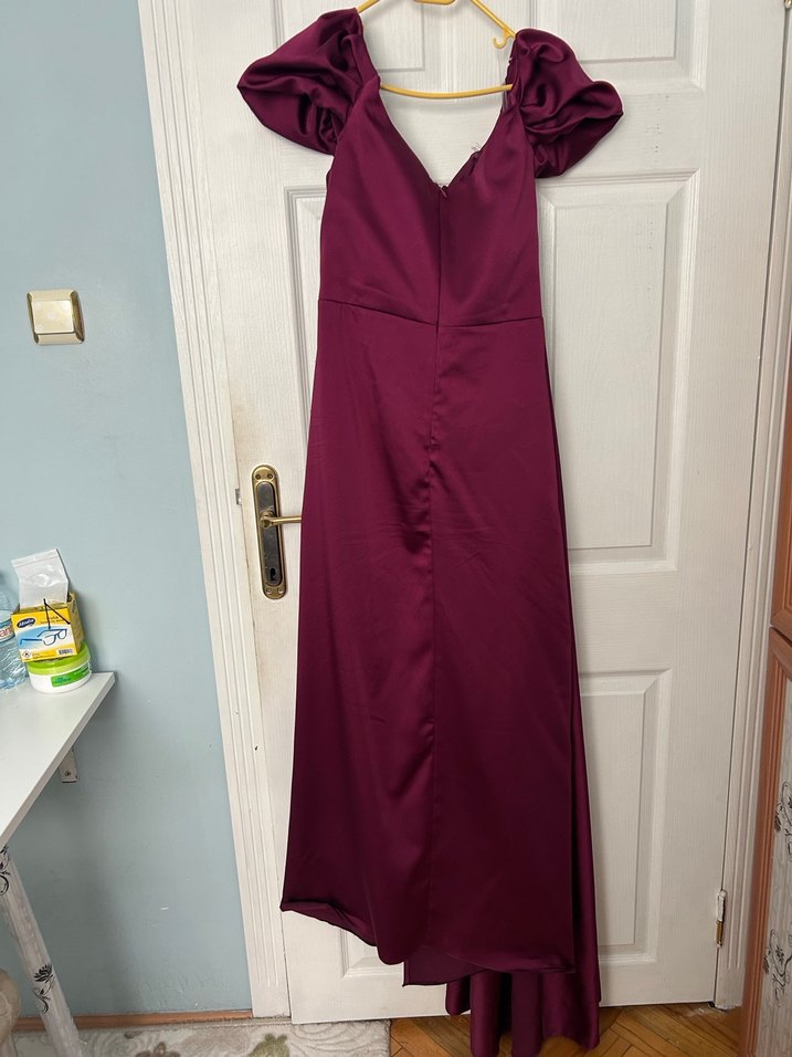 Mürdüm Drapeli Straplez Uzun Abiye - Görsel 4