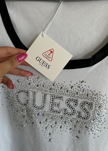 s Beden Guess Kadın Beyaz Payetli Askısız Atlet