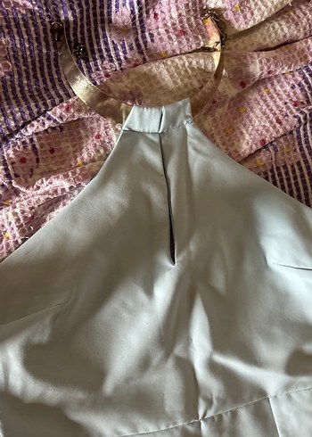 Bej Uzun Drapeli V Yaka Abiye Elbise - Görsel 2