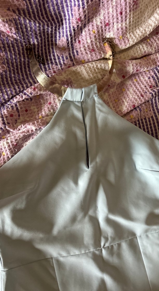 Bej Uzun Drapeli V Yaka Abiye Elbise - Görsel 2