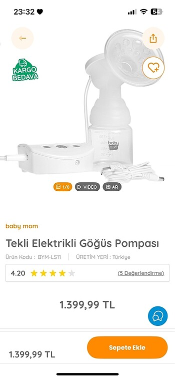 Baby Mom tekli elektrikli göğüs pompası