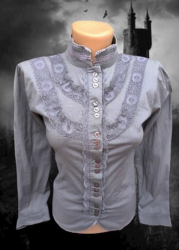 Gri Vintage Gotik Kadın Gömlek