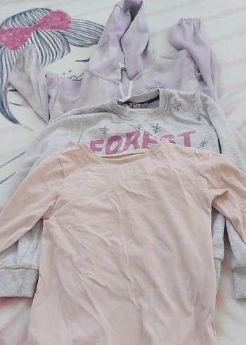 Çocuk Pembe Sweatshirt gri sweatshirt uzun kollu tisort 3 adet