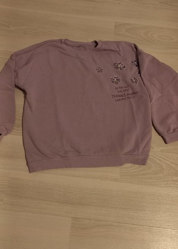 Mor Kız Çocuk Uzun Kollu pullu Sweatshirt - Görsel 2
