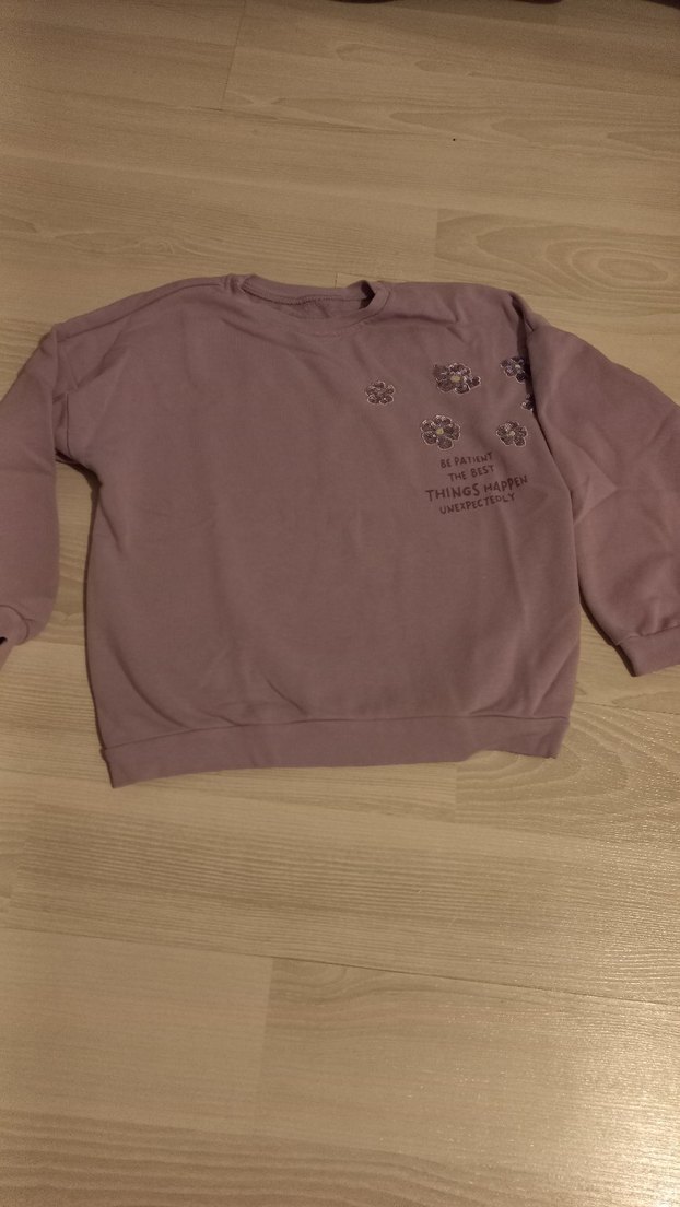 Mor Kız Çocuk Uzun Kollu pullu Sweatshirt - Görsel 2