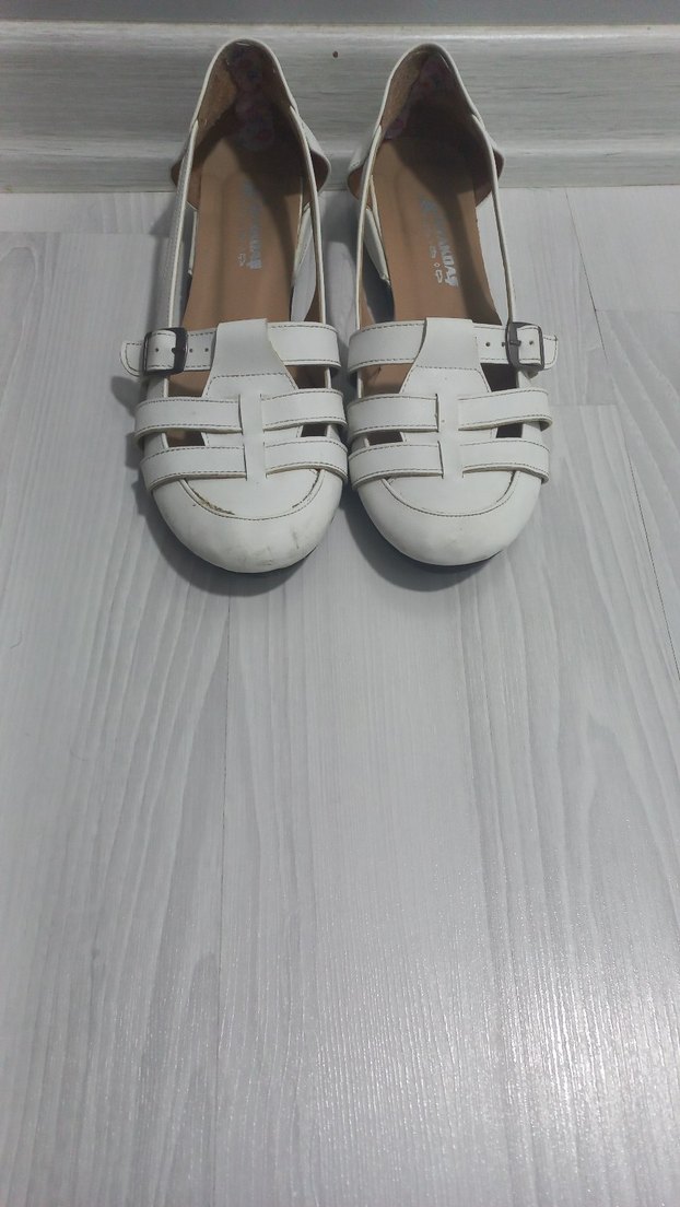 Tokalı Beyaz Kadın Sandalet babet - Görsel 3