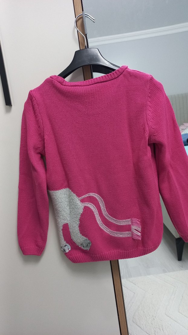 Kız Çocuk Pembe Triko Unicorn kazak - Görsel 2