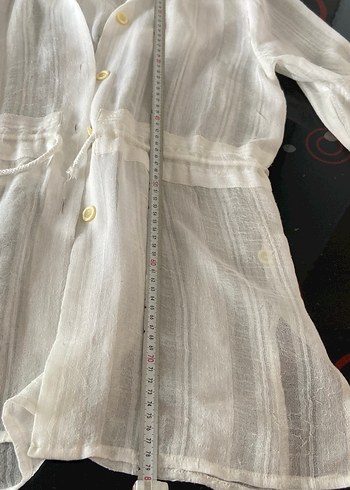 Beyaz Keten görünümlü Kadın ceket Uzun Kollu - Görsel 7