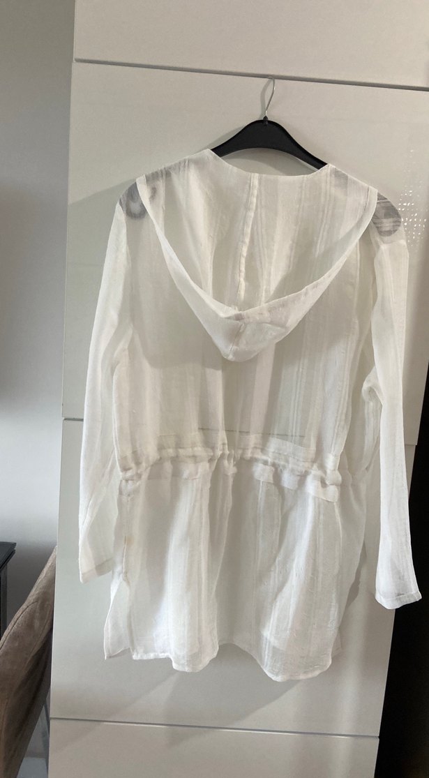 Beyaz Keten görünümlü Kadın ceket Uzun Kollu - Görsel 5