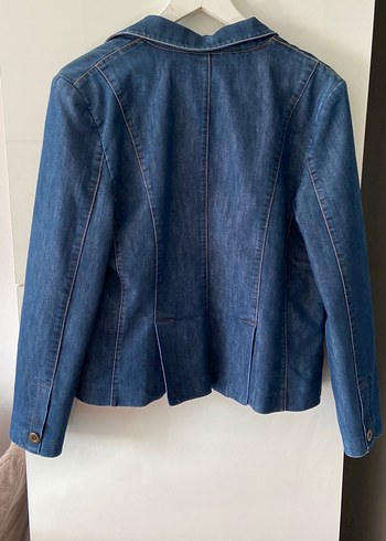 Düğmeli Kadın Denim Ceket, Koyu Mavi - Görsel 3