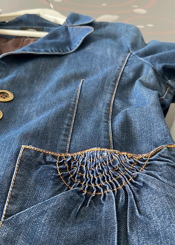 Düğmeli Kadın Denim Ceket, Koyu Mavi - Görsel 7