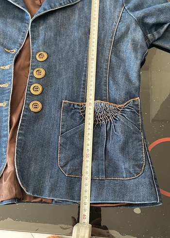 Düğmeli Kadın Denim Ceket, Koyu Mavi - Görsel 4