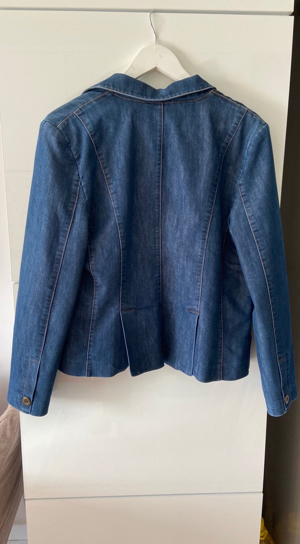 Düğmeli Kadın Denim Ceket, Koyu Mavi - Görsel 3