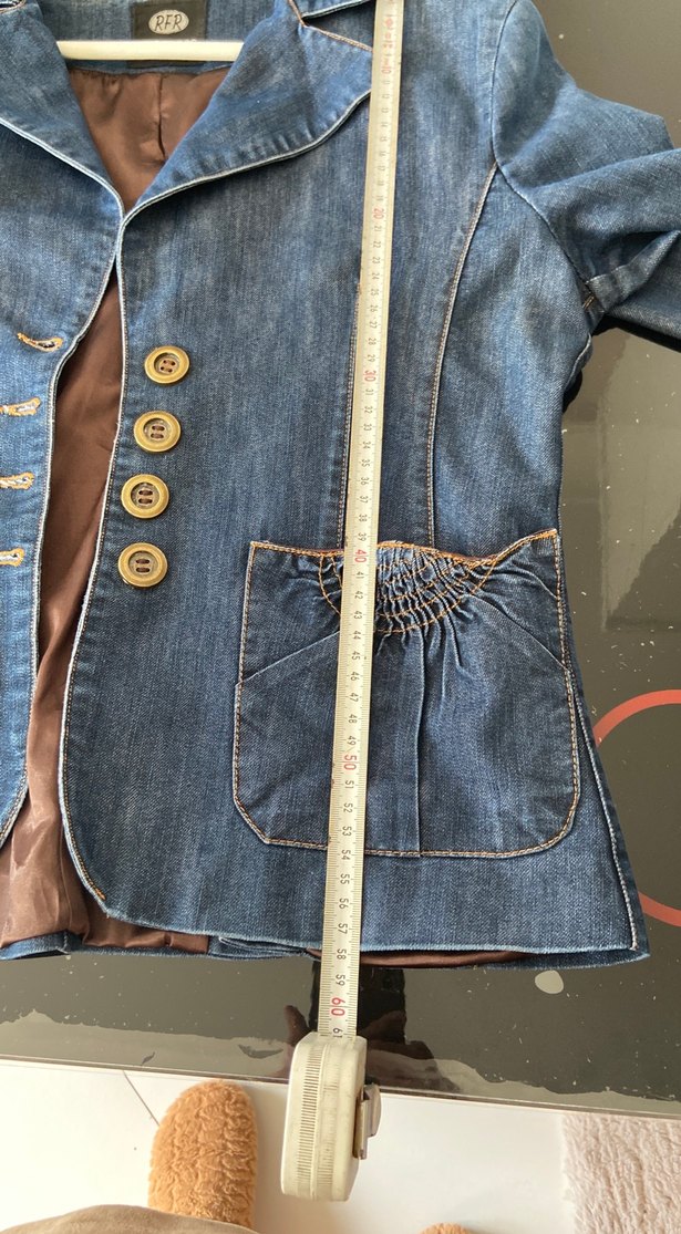 Düğmeli Kadın Denim Ceket, Koyu Mavi - Görsel 4