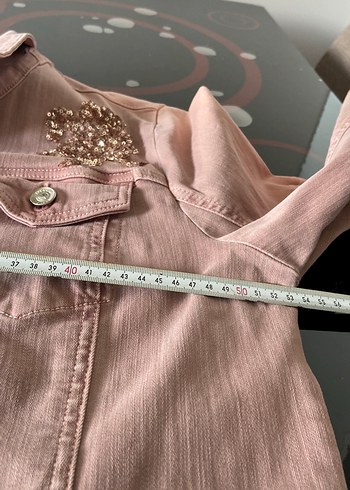 Pembe Nakışlı Düğmeli Denim kot Ceket - Görsel 9