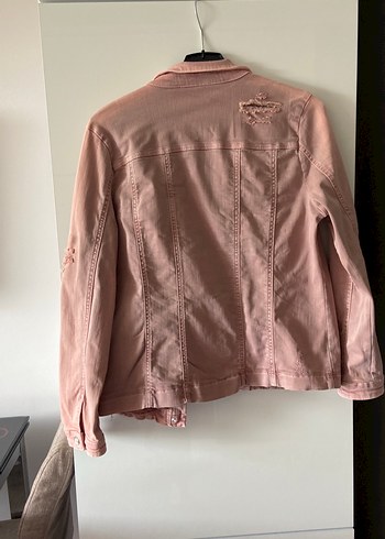 Pembe Nakışlı Düğmeli Denim kot Ceket - Görsel 6