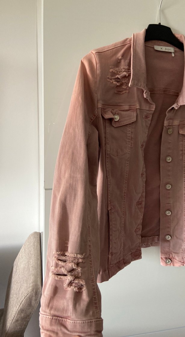 Pembe Nakışlı Düğmeli Denim kot Ceket - Görsel 5