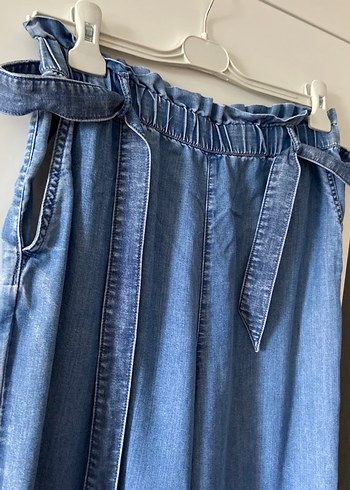 Mavi Kemerli Bol Kesim Kadın Kot Pantolon - Görsel 2