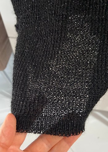 Siyah Örgü siyah simli Kadın Midi Hırka - Görsel 5