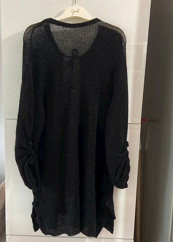 Siyah Örgü siyah simli Kadın Midi Hırka - Görsel 6