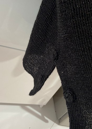 Siyah Örgü siyah simli Kadın Midi Hırka - Görsel 4