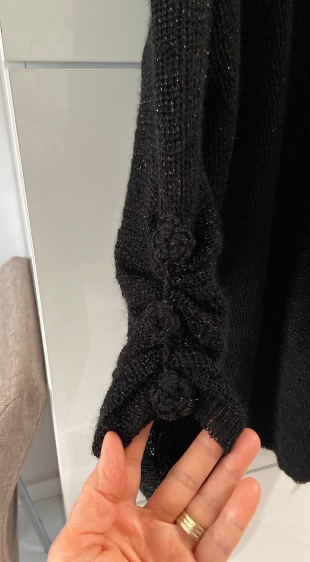 Siyah Örgü siyah simli Kadın Midi Hırka - Görsel 3