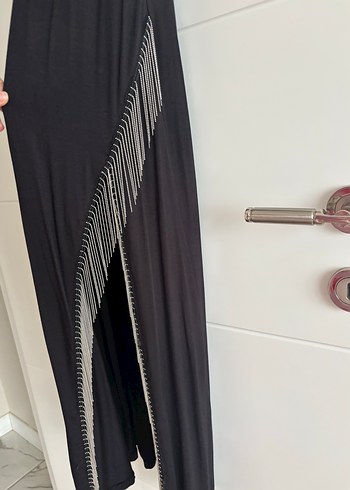 s Beden siyah Renk Siyah V Yakalı Drapeli Uzun Elbise