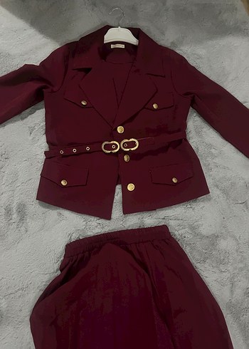 Bordo Kemerli Ceket-Etek Takımı - Görsel 4