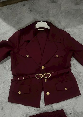 Bordo Kemerli Ceket-Etek Takımı - Görsel 3