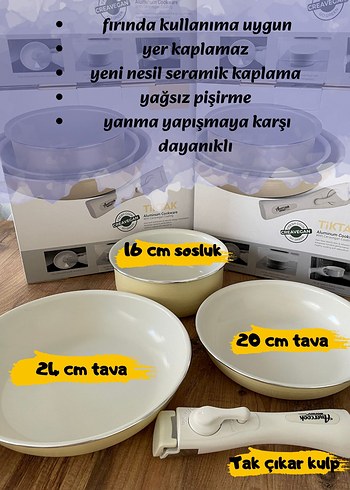 Seramik Kaplamalı Beyaz Tencere ve Tava Seti