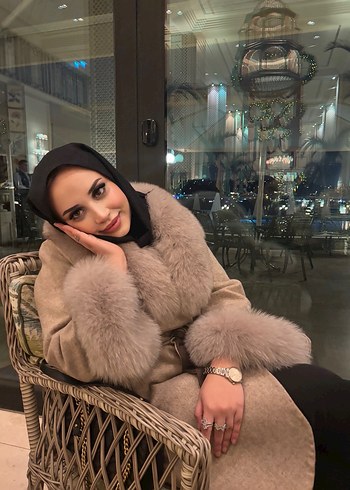 Bej Süet Uzun Kürklü Kadın Kaban - Görsel 5