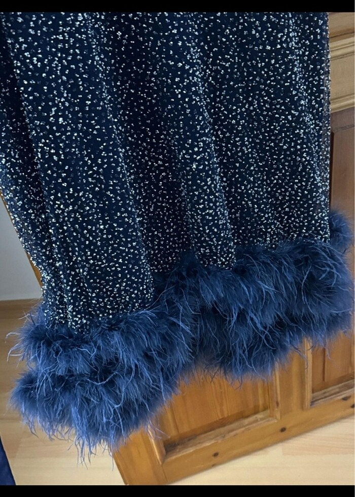 Lacivert tüylü elbise - Görsel 5