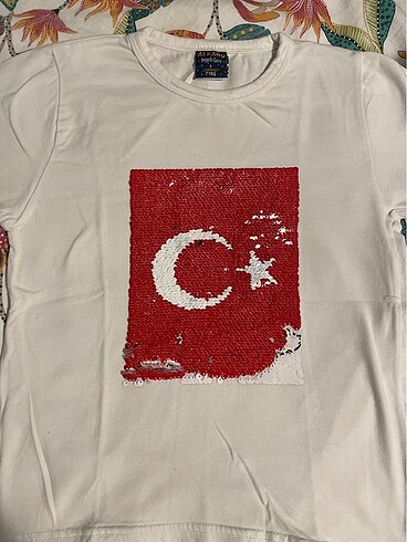 Payetli çift taraflı beyaz Atatürk ve Türkiye ???????? tişört