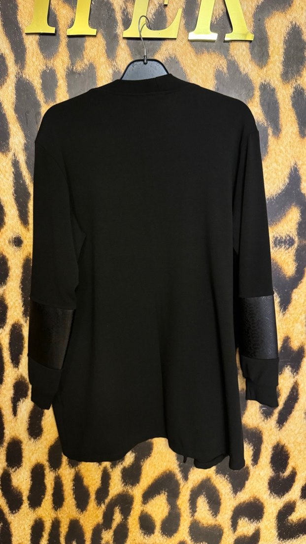 Kadın Siyah Deri Detaylı Payetli Uzun Ceket - Görsel 3