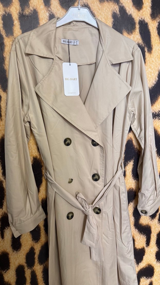 Kadın Bej Uzun Trençkot - Görsel 3