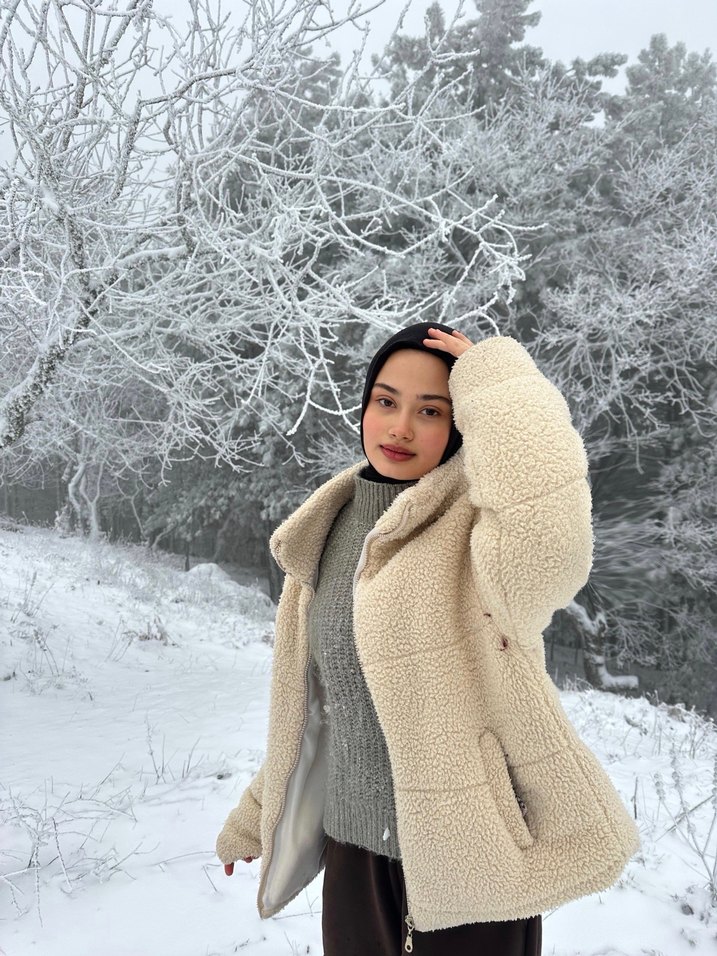 Rahat Kışlık peluş Kadın Ceket - Görsel 4