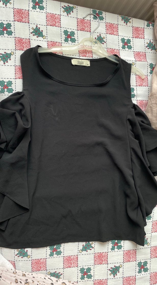 Siyah Volanlı Kolsuz Bluz - Görsel 4